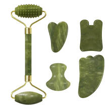 Jade Face Massage Roller Guasha Board Facial Massager Set 100% Natural Real Stone Gouache Scraper Jade Roller 2024 - buy cheap