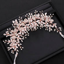 Rose Gold Headbands Elegant Crystal Flowers Handmade Hairband Long Rhinestone Wedding Hair Accessories With Ribbon Women Jewelry 2024 - buy cheap