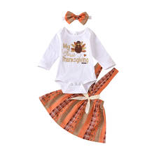 Pelele de cuello redondo para niños, traje de manga larga naranja, vestido de tirantes, ropa de otoño con tocado de lazo, Día de Acción de Gracias 2024 - compra barato