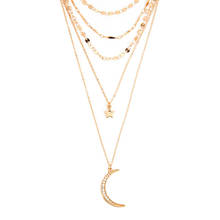 Collar de cadena de múltiples capas para mujer, colgante de borla con lentejuelas brillantes geométricas, luna y estrella, joyería XL315 2024 - compra barato