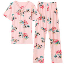 Sexy V-Neck Pyjamas Women New Summer Stitch Lace Pijamas Set Cotton Feeling Sleepwear Pajamas for women Pijama Feminino Pyjamas 2024 - buy cheap