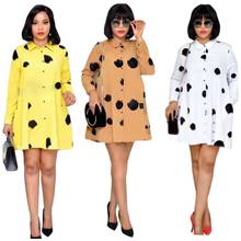 Spring business office women's dress Graffiti printed casual party dress Lapel long sleeves loose 2019 mini dress 2024 - buy cheap