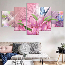 Canvas Painting 5 Panel Purple Flower Butterflies Landscape Canvas Wall Art Home Decor For Living Room Wall Picture 2024 - buy cheap