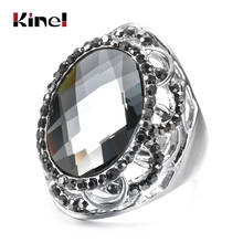 Kinel Luxury Vintage Gray Cubic Zircon Hollow Big Rings For Women Wedding Engagement Birthday Fashion Silver Color Rings 2024 - buy cheap