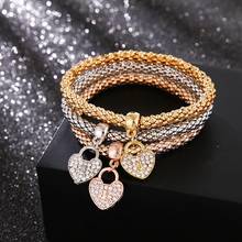 Conjunto de 3 unids/set de pulsera de cristal de mariposa y cierre de corazón, Color dorado/plateado, colgante de nota Musical, pulsera de diamantes de imitación para mujer, regalo 2024 - compra barato