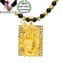 MHXFC Wholesale European Fashion Man Male Party Wedding Gift Vintage Dragon Rectangle Bead Real 18KT Gold Pendant Necklace NL170 2024 - buy cheap