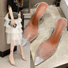 Baotou pointed sandals women 2019 summer cash Korean fashion rhinestone stiletto heel heel strap sandals transparent tide 2024 - buy cheap