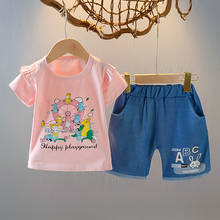 Мелких животных летняя одежда для новорожденных, повседневный костюм для девочек, детская футболка + штаны, комплект из 2 предметов для девочек; Одежда для детей, От 1 до 3 лет 2024 - купить недорого