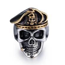 Trendy fashion domineering officer beret skull ring men retro gothic punk hip hop rock accessories jewelry Halloween gifts 2024 - buy cheap