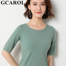 GCARO Women Thin Knit T-shirt 30% Wool Stretch Daily Tees Stretch Breathable O Neck Basic Tops 2XL 9 Color 2024 - buy cheap
