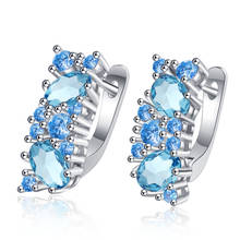 Brincos de prata esterlina 925, joias femininas com zircônia azul 2024 - compre barato