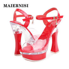 MAIERNISI Women Shoes Transparent Waterproof Platform Sandals 2020 New Female Non-slip Rubber sole Thick Heel 14cm High Heels 2024 - buy cheap