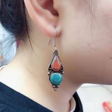 ER182 Nepal Jewelry Colorful Stone Women Earrings Ethnic Tibetan Copper Inlaid Turquoises Coral Stone Dangle Earring 2024 - buy cheap