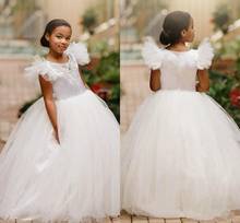 White Ball Gown Flower Girl Dresses for Weddings O Neck Appliques Beads Child Birthday Party Gowns Girls Pageant Dress 2024 - buy cheap