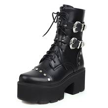 Thick-Soled Thick-Heeled Metal Stud High-Heeled Mid-Calf Women's Boots High Waterproof Platform Elegant Thick-Heeled Boots 2024 - buy cheap