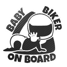 Wavehands 15*14.5cm Baby Biker on Board Carbon Fiber Vinyl Car Sticker 3D JDM Funny Sticker on Auto Motorcycle Decal for Car 2024 - buy cheap