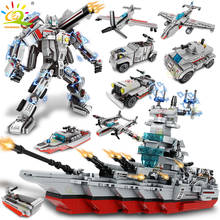 HUIQIBAO-Juego de bloques de construcción de barco de guerra para niños, juguete de construcción con ladrillos, barco militar, barco de guerra, 8 en 1, 1136 piezas 2024 - compra barato