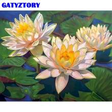 GATYZTORY Picture By Numbers Kits For Adults Children White Lotus Flower Oil Paints Handmade DIY Gift 40x50cm Frame Wall Artwork 2024 - buy cheap
