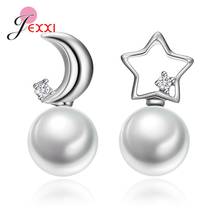 Pendientes de plata de ley 925 con perlas de circonia cúbica brillante, joyería fina con diseño de estrella y Luna, para mujeres y niñas 2024 - compra barato
