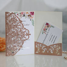 Capa do convite do casamento do bolso do corte do laser do brilho do ouro de 50 pces rosa, cartão de quinceanera de 30 cores 2024 - compre barato