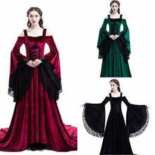 Women Medieval Blooming Off Shoulder Gown Dress Renaissance Fairy Costume Black Trained Dress Wide Sleeves Clothes For Ladies 2024 - buy cheap