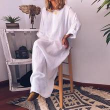 Women Stylish Vintage Style Plus Size Solid Color Long Sleeve O Neck Pockets Maxi Dress Tunic Kaftan 2024 - buy cheap