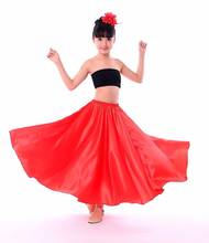 Falda de Flamenco para niños y niñas, trajes de baile de vientre de salón, poliéster sólido satinado, falda de Flamenco Gitano, perforaciones, ropa de escenario 2021 2024 - compra barato