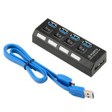 High Speed USB 3.0 Hub 4 Ports Speed 5Gbps With On/Off Switch And Cable Universal For PC Laptop Computer Desktop Black 2024 - купить недорого