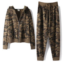 Spring Autumn Femme Women Hooded Camouflage Zipper Sweatshirt Suit + Loose Casual Pants Two Piece Set Ladies Outfits H1311 2024 - buy cheap