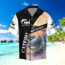 2020 verão praia camisas de manga curta peixe-gato fishaholic pesca 3d impresso hawaii camisa dos homens harajuku camisa casual dropshipping 2024 - compre barato