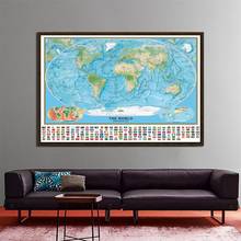 Физическая карта мира с национальными флагами Нетканая водонепроницаемая карта с мировым климатом и тектоникой 2024 - купить недорого