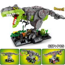 Tiranossauro móvel, 637 peças, jurássico world dinossauro diy, modelo de blocos de construção, brinquedos iluminados para crianças 2024 - compre barato