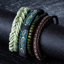 Fashion Leather Bracelets for Men Black Braid Multilayer Rope Chain Ethnic Pattern Chain Link Bracelet Bangle Male Jewelry Gifts 2024 - buy cheap