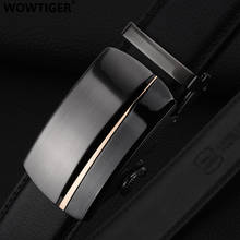 Wowtiger cor preta dos homens 3.5cm largura cinto de cinta de couro de vaca de alta qualidade marca fivela automática cintos ajustáveis para presentes 2024 - compre barato