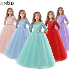New Princess Lace Dress Kids Flower Embroidery Dress For Girls Vintage Children Dresses For Wedding Party Formal Ball Gown 14T 2024 - купить недорого