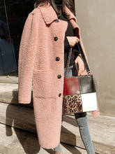 MUMUZI Faux Fur Warm Winter Coat Pink Women Fashion Sheepskin Cardigan Long Style Jacket Lady Coats Buttons Outwear 2024 - buy cheap