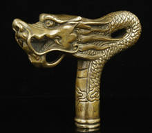 Soberbo china antigo trabalho manual bronze dragão estátua cana cabeça bengala 2024 - compre barato