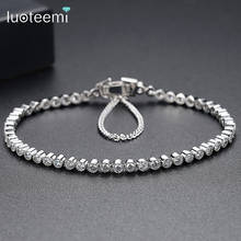 LUOTEEMI Nupcial Clásico Pequeño Redondo Claro Cubic Zirconia Brazalete de Tenis Banlgles Para La Mujer Joyas de Boda 2024 - compra barato