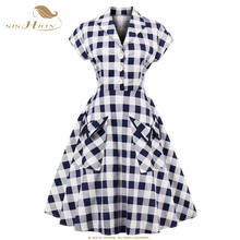 SISHION Women Summer Short Sleeve Swing Sexy Party Vintage Plaid Dresses 50s 60s Rockabilly Dresses With Pocket VD0614 2024 - buy cheap