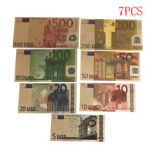 7 шт./лот 5 10 20 50 100 200 500 евро золотые банкноты в 24-каратном золоте, поддельные бумажные деньги для коллекционирования банкнот евро, лидер продаж 2024 - купить недорого