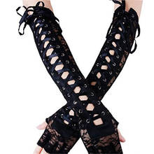 Sexy Long Black Lace Ribbon Rivet Gloves Tie Up Gothic Gloves & Mittens Half Finger Nightclub Gloves Handschoenen 2024 - buy cheap