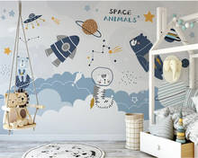 beibehang Customize papier peint new Nordic minimalist hand-painted space rocket cartoon children's room background wallpaper 2024 - buy cheap