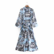 Za Women Sweet Dress  Fashion 2021 Blue Poplin Blue Printed Shirt Midi Dress Female Spring Vintage Long Sleeve Mujer Vestidos 2024 - buy cheap