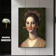 Pintura al óleo clásica de mujer sobre lienzo, carteles e impresiones divertidos, labios, pluma, sala de estar de pared para imágenes artísticas, decoración Nórdica 2024 - compra barato