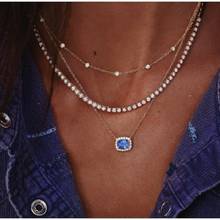 Multilayer Blue Crystal Pendant Necklace  for Women Fashion Rhinestone Shine Star Jewelry Choker Statement Valentine's Day Gift 2024 - buy cheap