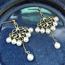 LAMOON S925 Pearls Drop Earrings for Women 14K Gold Plated Vintage Silver Fine Jewelry Chinese Fan Style 2019 LMEI084 2024 - buy cheap