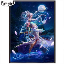 Cross stitch Diamond Painting Anime girl illustration embroidery Mosaic 5D diy Moon, water square round drill Home wall hanging 2024 - buy cheap