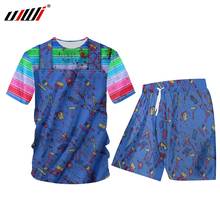 UJWI Summer 2 Piece Set Black Rainbow denim fake two pieces Short Sleeve Print Tank Tops Shorts Mens Sets Gym Sleeveless Hoodie 2024 - buy cheap