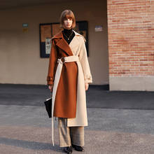 AEL Winter Women Wool Coat waist belt Asymmetry Overcoat double-faced woolen Hight Quality Female Camel Coat Wool Plus Size 2024 - buy cheap