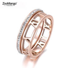 ZooMango 2 en 1 anillo de boda de acero inoxidable ahueca hacia fuera el número romano Rosa oro Diamante de imitación joyería de arcilla para mujer Anneau ZR18144 2024 - compra barato